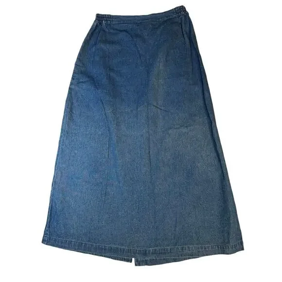 Vtg Bobbie Brooks Ankle Length Denim Jean Skirt Button Front A-Line Pockets 10 - Picture 7 of 8